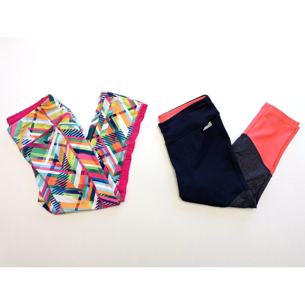 Set of 2 Avia Leggings Hot Pink Geometric Navy Blue Multicolor Sz Women's Small